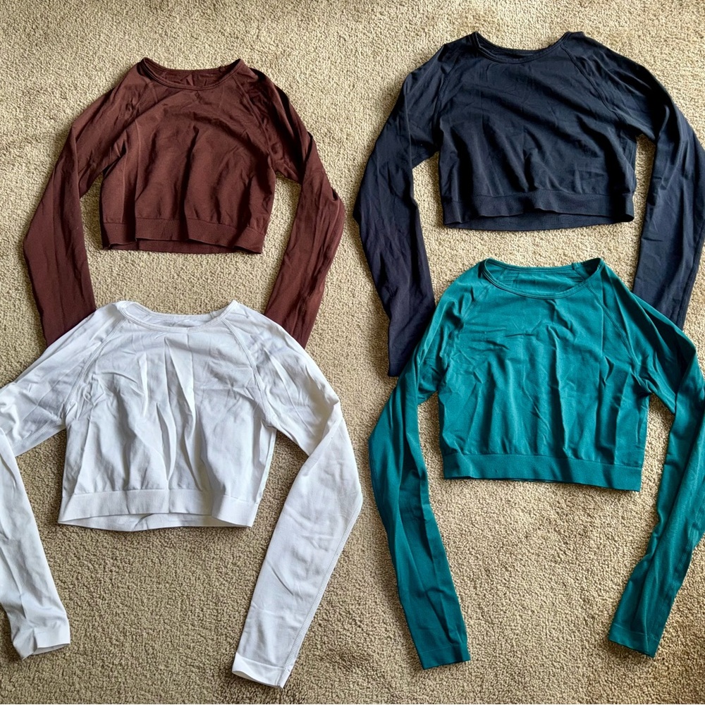 CRZ YOGA Seamless Long Sleeve Shirts for Women Workout Athletic Crop Tops Bundle